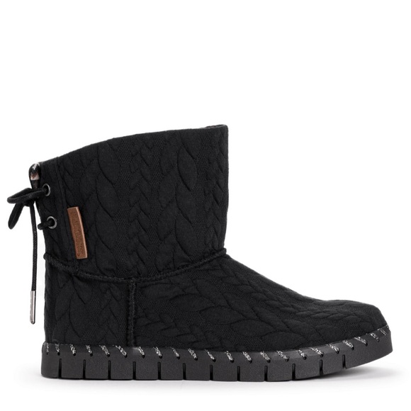 NIB Muk Luks Cable Knit Memory Foam Insole Lace-up Back Ankle Boots Black 8 - Picture 4 of 9